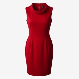 Banana Republic Red Sheath Dress Cowl Neck Pockets Cap Sleeve Size 12